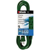 Woods Ext Cord 16/3 3-out 9' Org