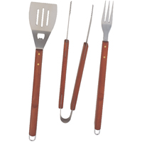 Bbq Tool Set W/wood Hdl 3pc Ss